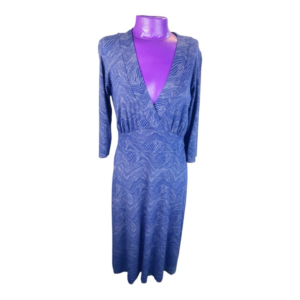 Cut Loose Blue Patterned V-Neck Rayon Spandex knee length Dress S
